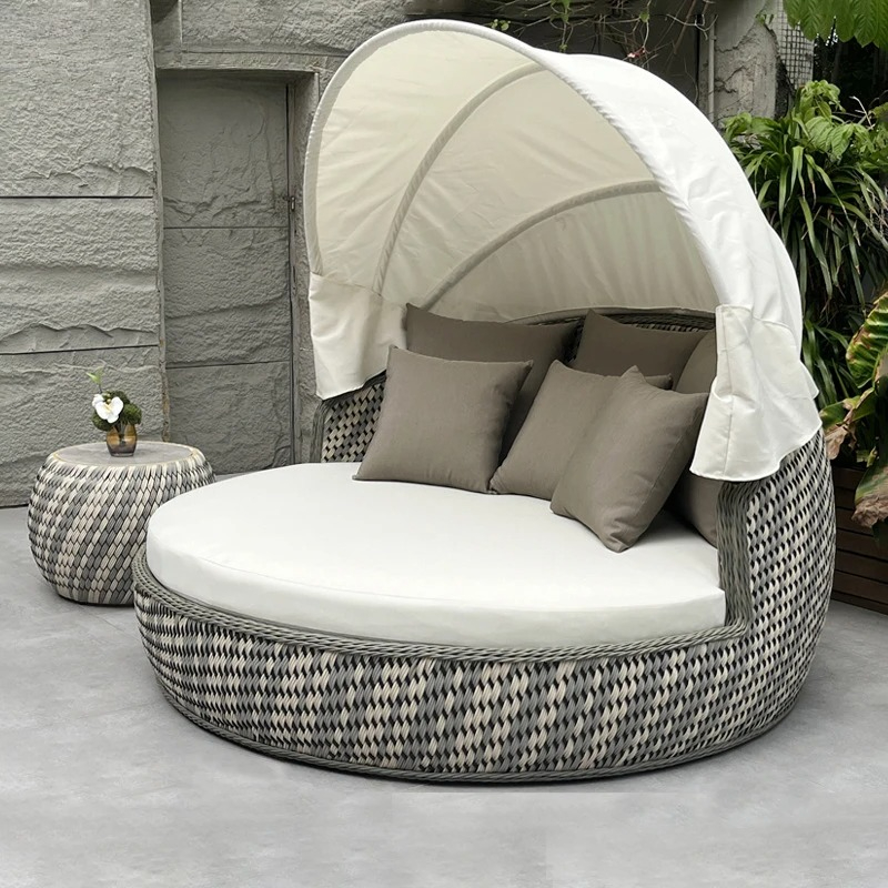 Outdoor Furniture For Pool - Sofá Cama Redondo de Mimbre Anti-UV